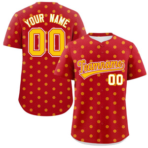 Custom Red Gold Personalized Polka Dot Graffiti Pattern Authentic Baseball Jersey