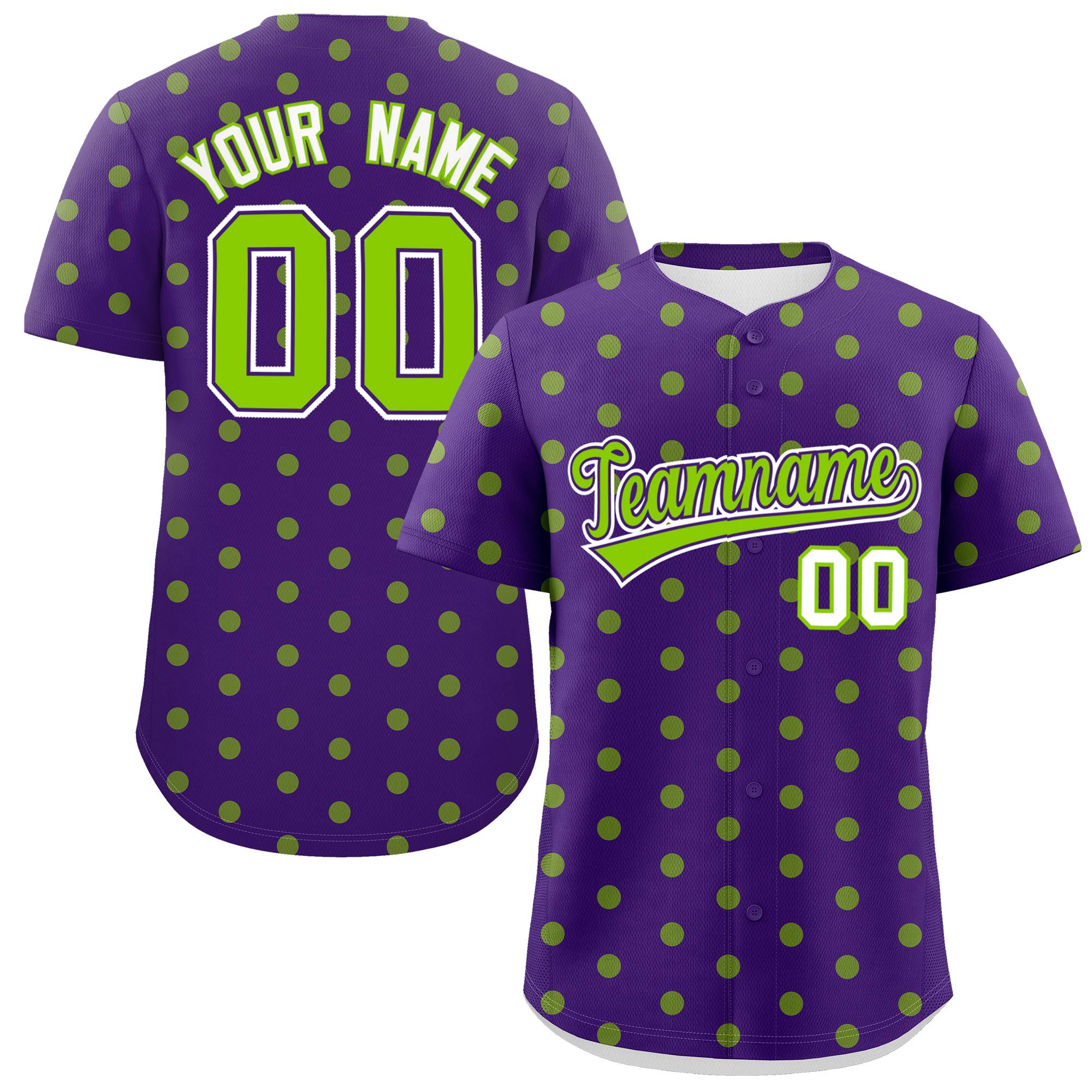 Custom Purple Neon Green Personalized Polka Dot Graffiti Pattern Authentic Baseball Jersey