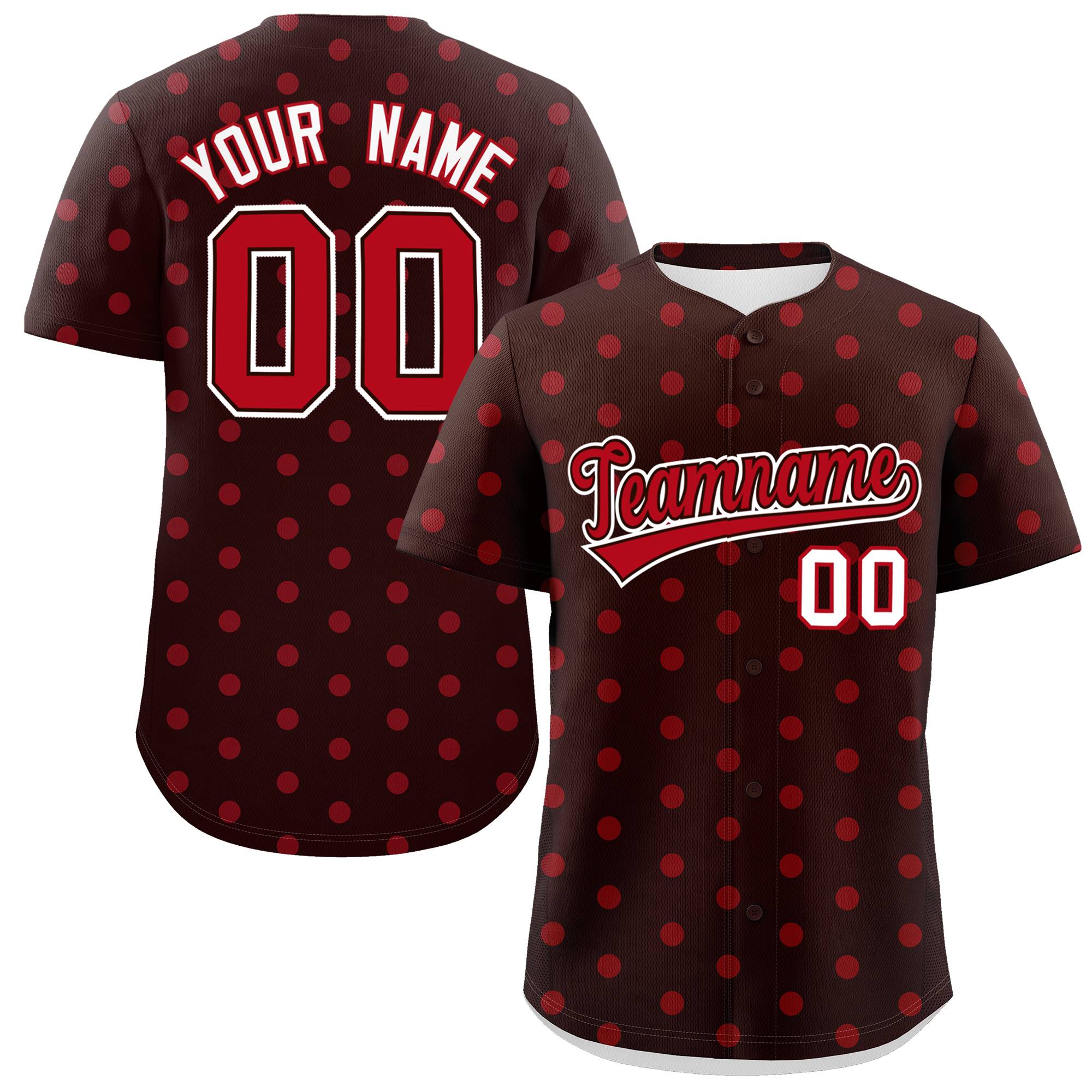 Custom Brown Red Personalized Polka Dot Graffiti Pattern Authentic Baseball Jersey