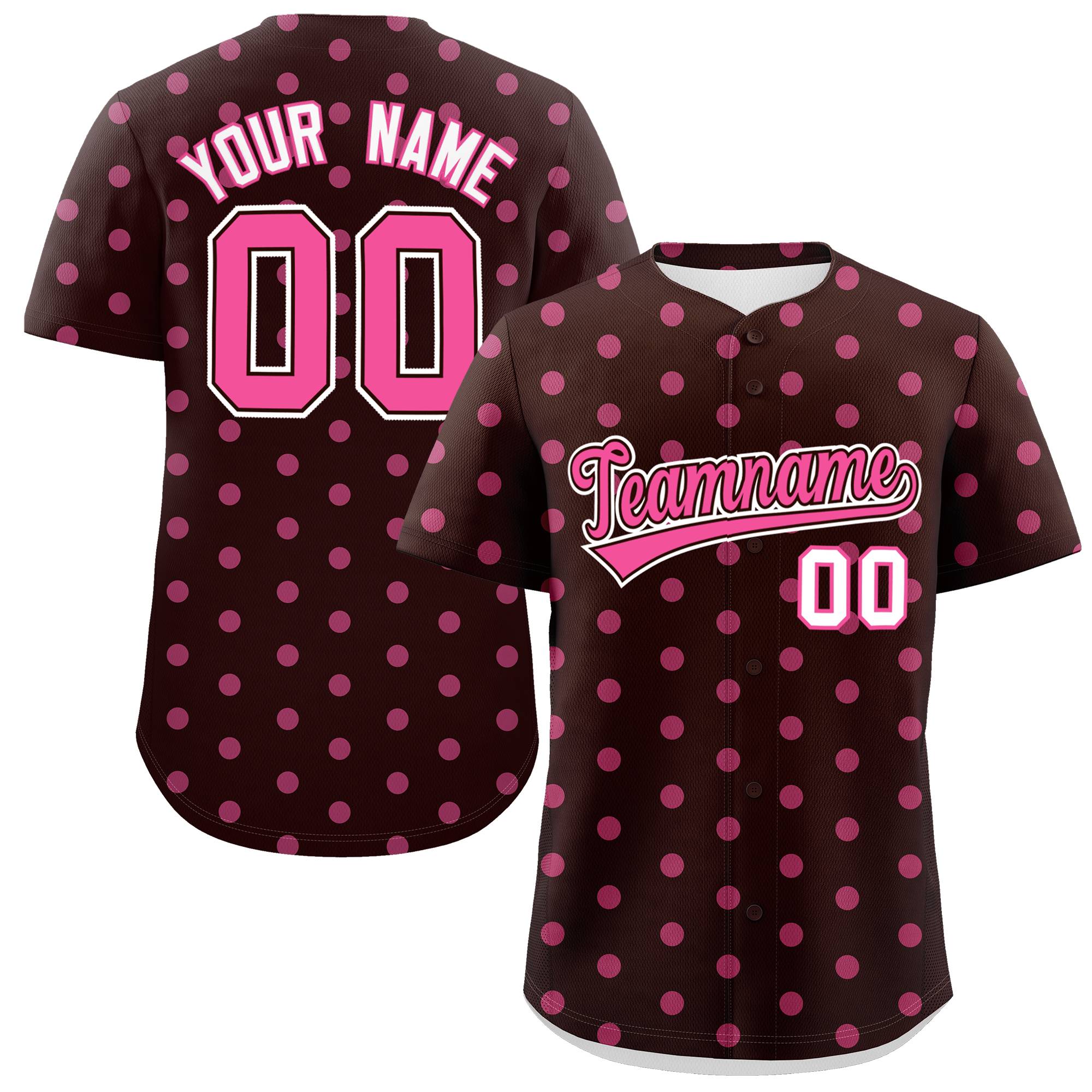 Custom Brown Pink Personalized Polka Dot Graffiti Pattern Authentic Baseball Jersey