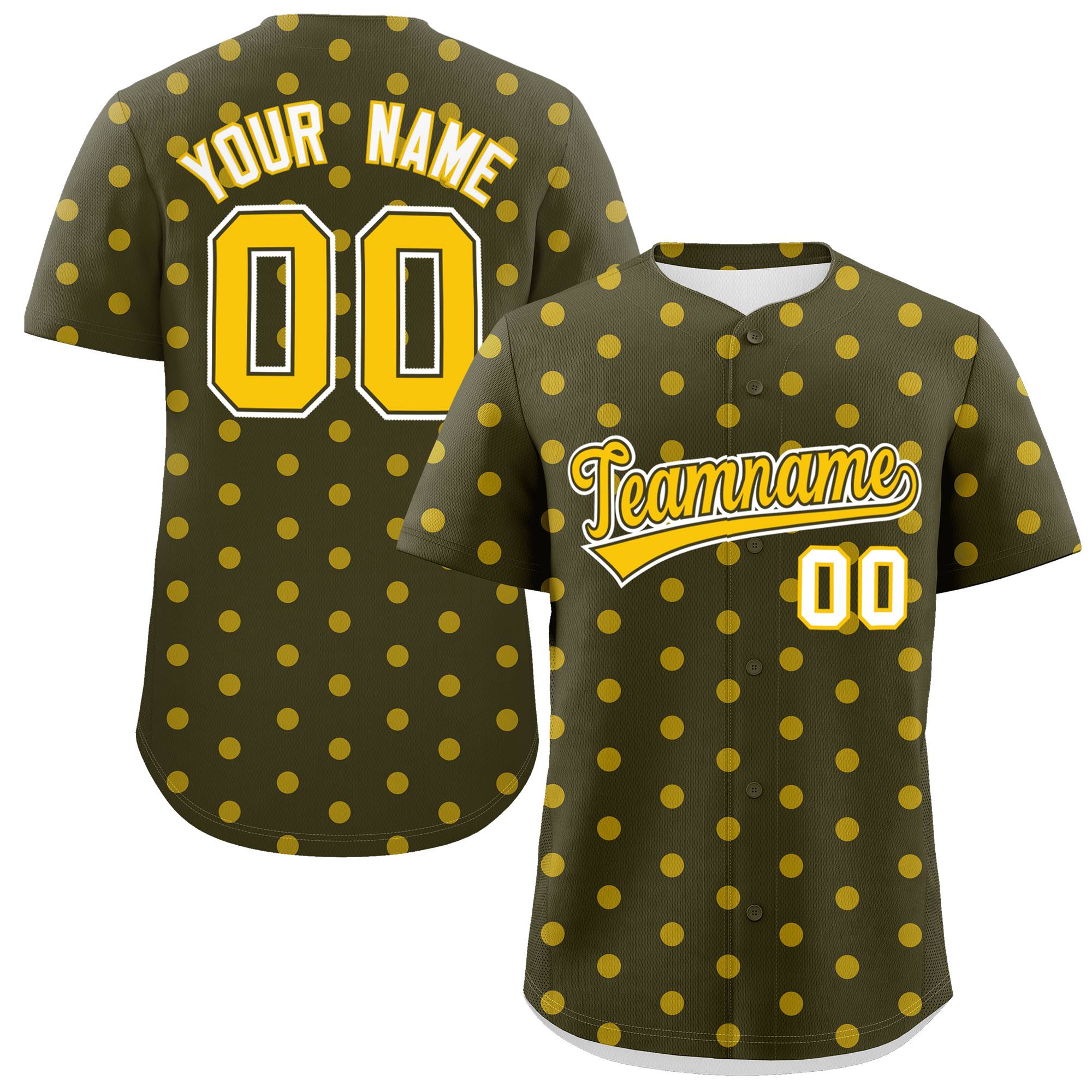 Custom Olive Gold Personalized Polka Dot Graffiti Pattern Authentic Baseball Jersey