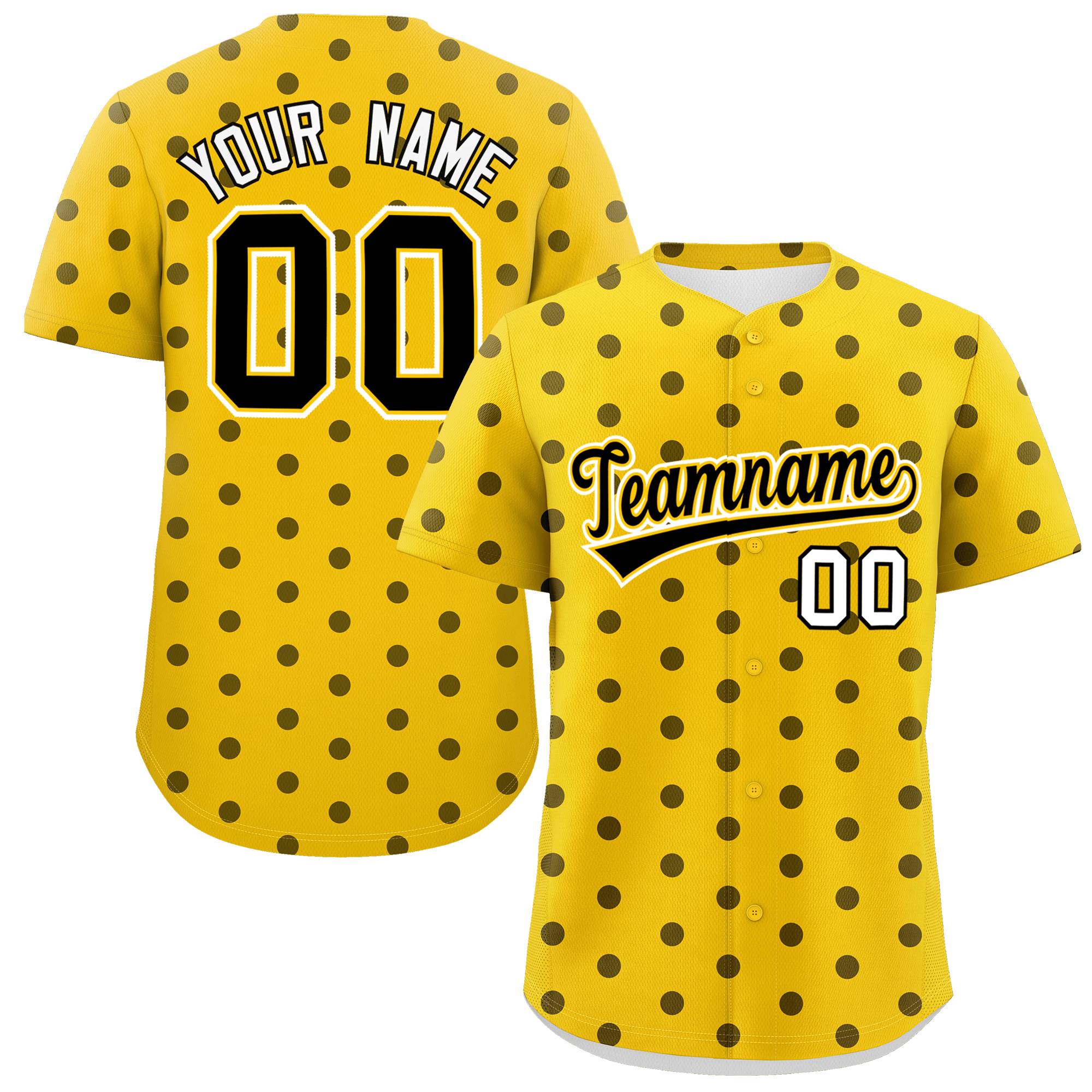 Custom Gold Black Personalized Polka Dot Graffiti Pattern Authentic Baseball Jersey