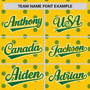 Custom Gold Kelly Green Personalized Polka Dot Graffiti Pattern Authentic Baseball Jersey