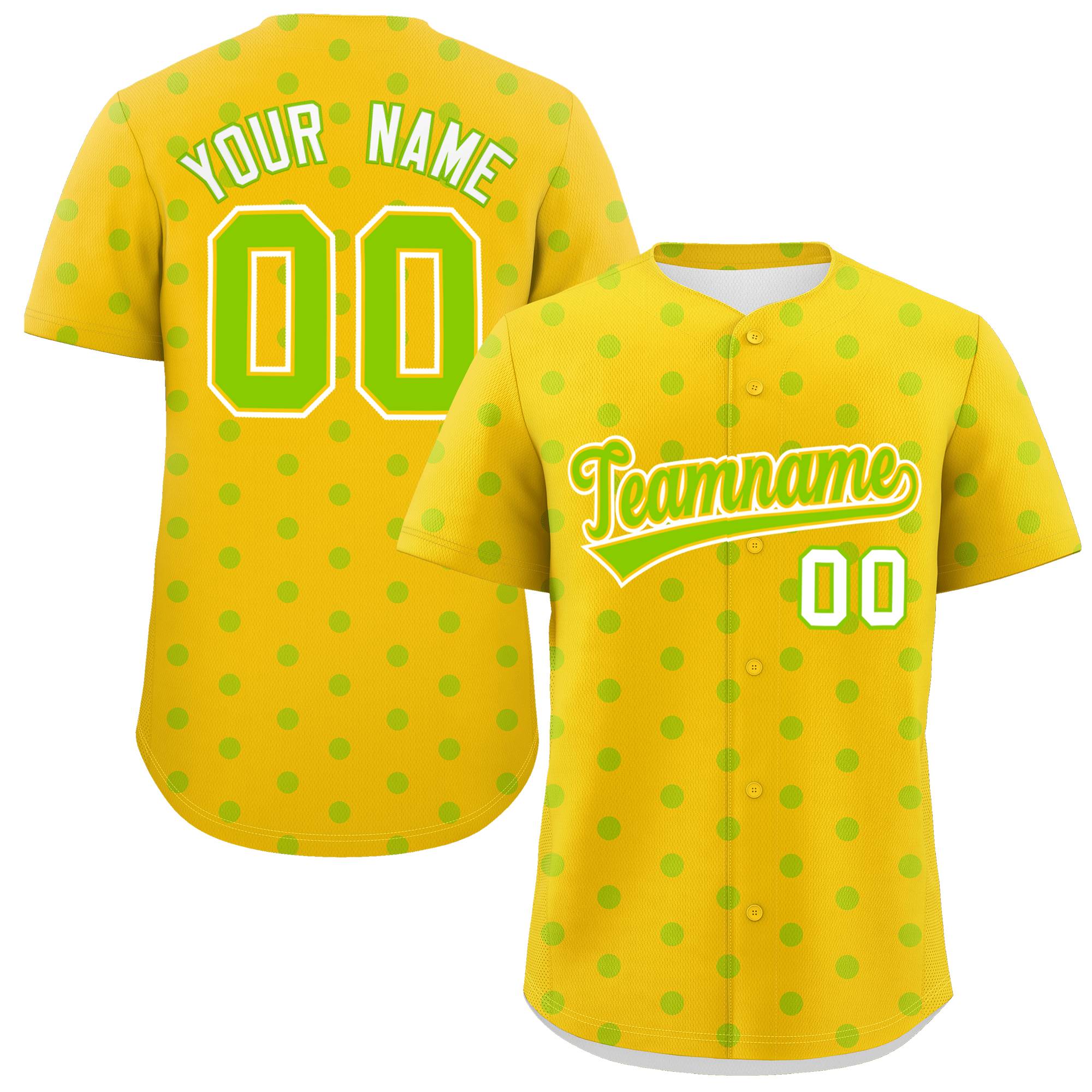 Custom Gold Neon Green Personalized Polka Dot Graffiti Pattern Authentic Baseball Jersey