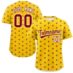 Custom Gold Crimson Personalized Polka Dot Graffiti Pattern Authentic Baseball Jersey