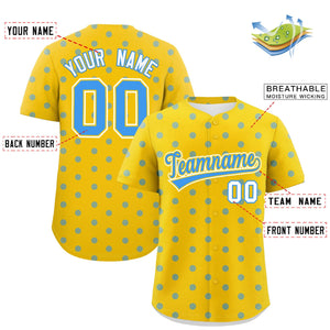 Custom Gold Powder Blue Personalized Polka Dot Graffiti Pattern Authentic Baseball Jersey