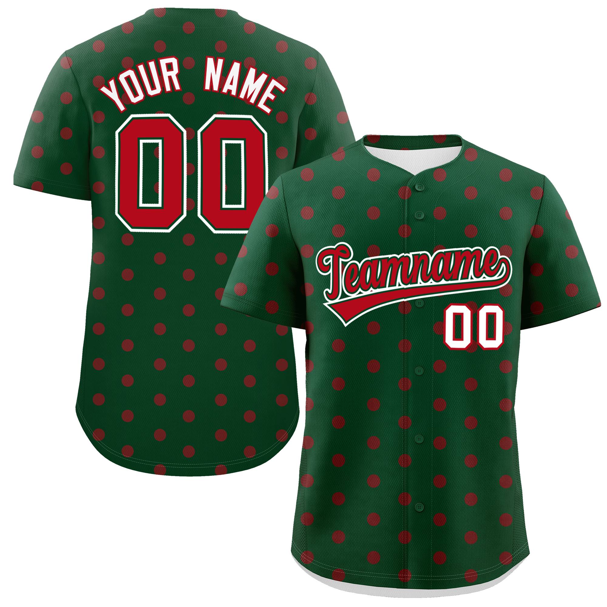 Custom Green Red Personalized Polka Dot Graffiti Pattern Authentic Baseball Jersey