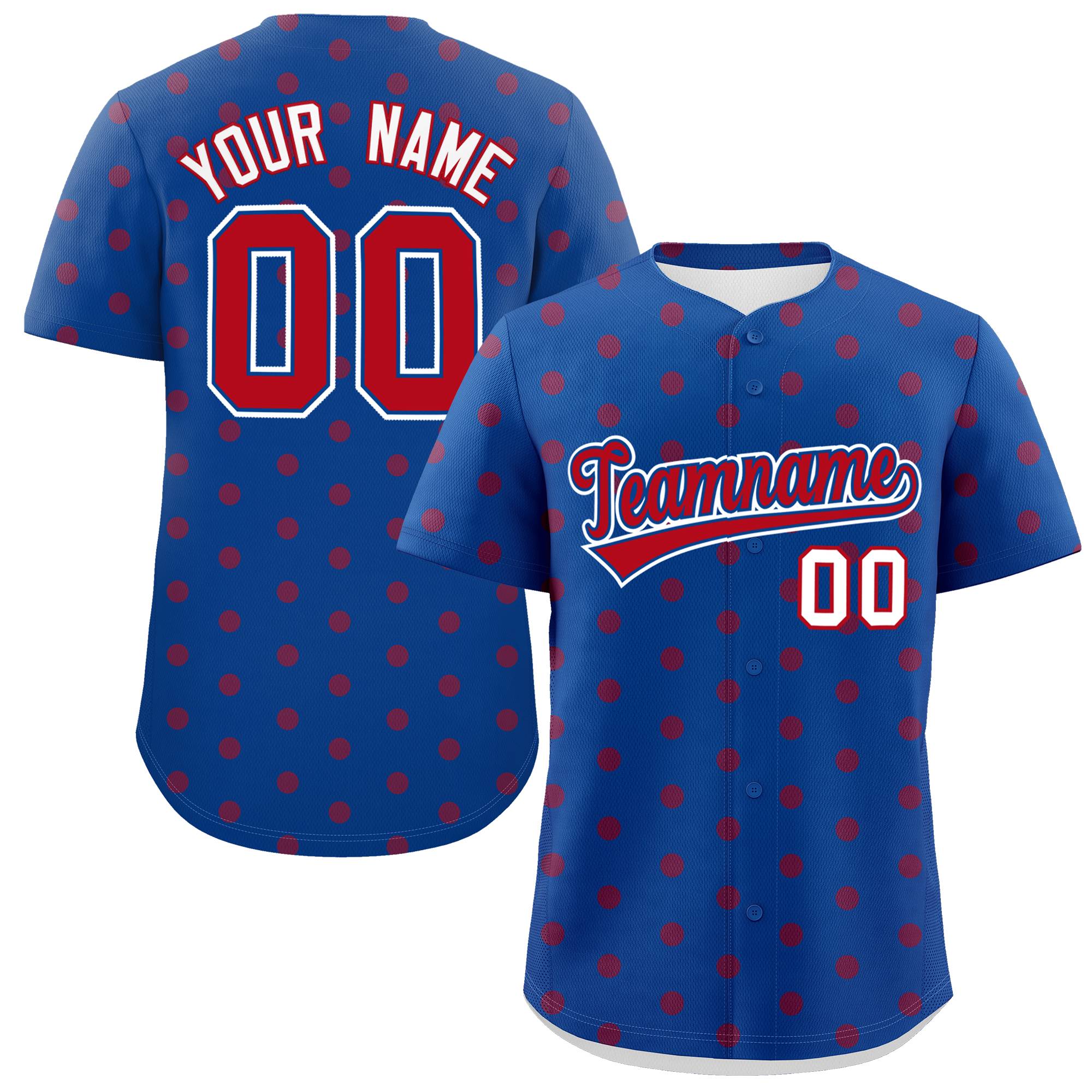 Custom Royal Red Personalized Polka Dot Graffiti Pattern Authentic Baseball Jersey