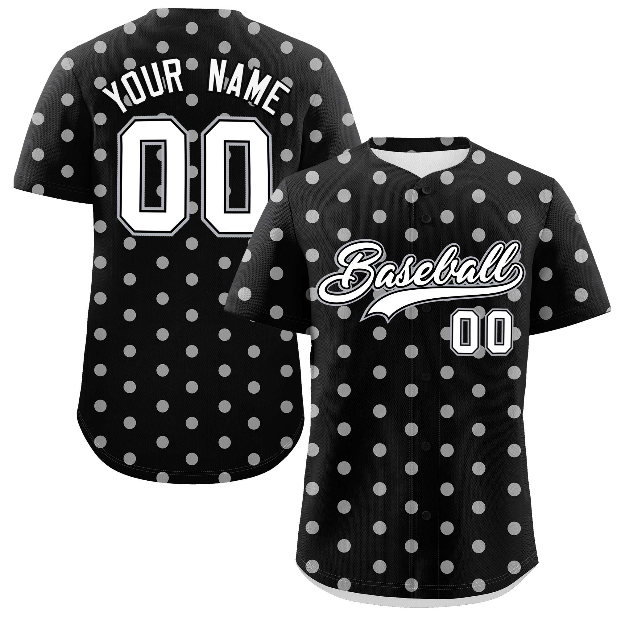 Custom Black White Personalized Polka Dot Graffiti Pattern Authentic Baseball Jersey