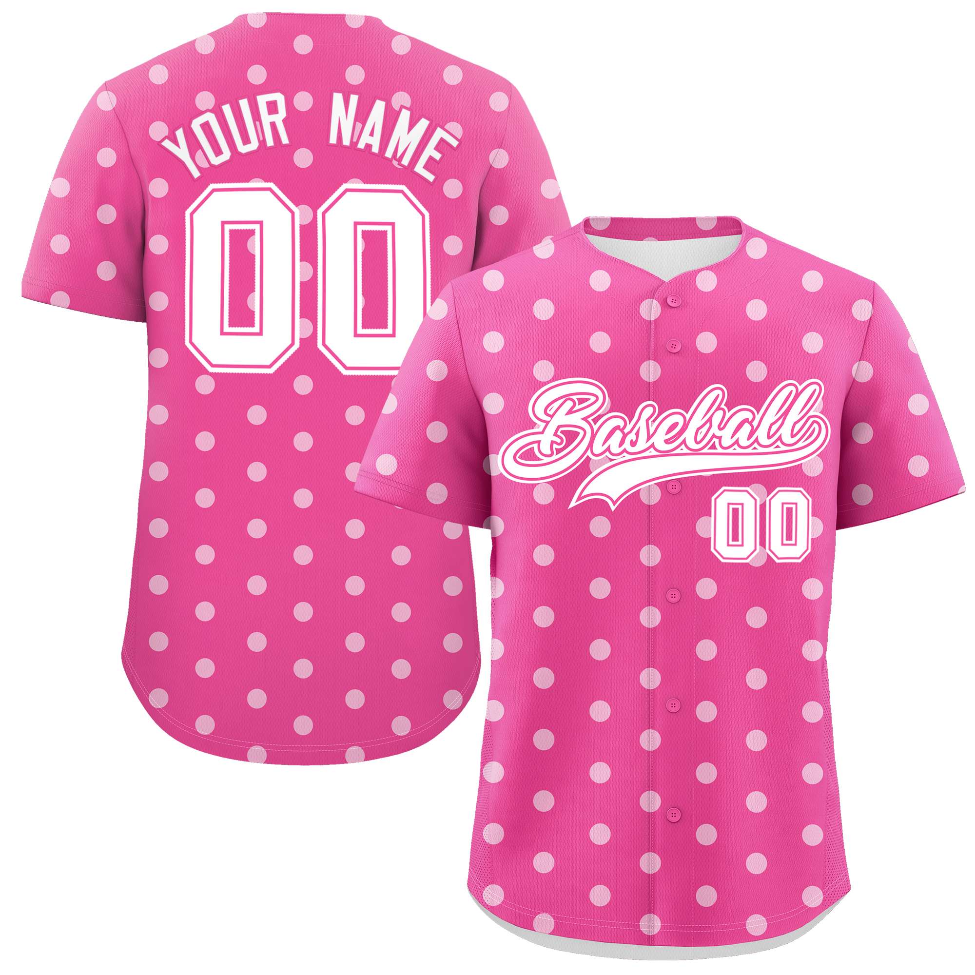 Custom Pink White Personalized Polka Dot Graffiti Pattern Authentic Baseball Jersey