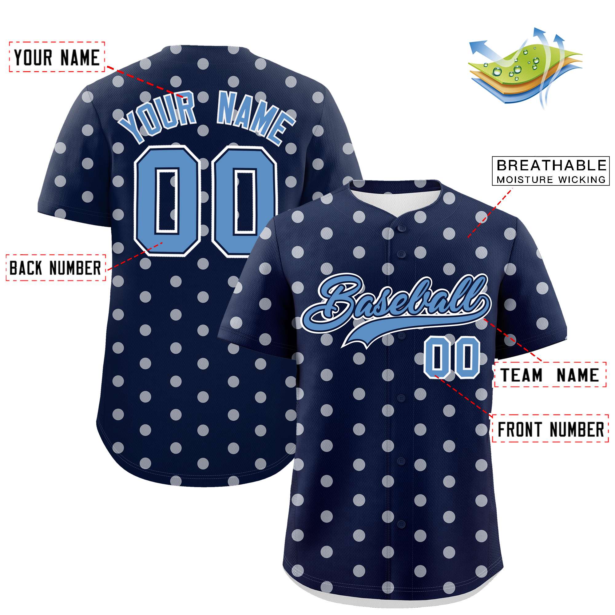 Custom Navy White Personalized Polka Dot Graffiti Pattern Authentic Baseball Jersey