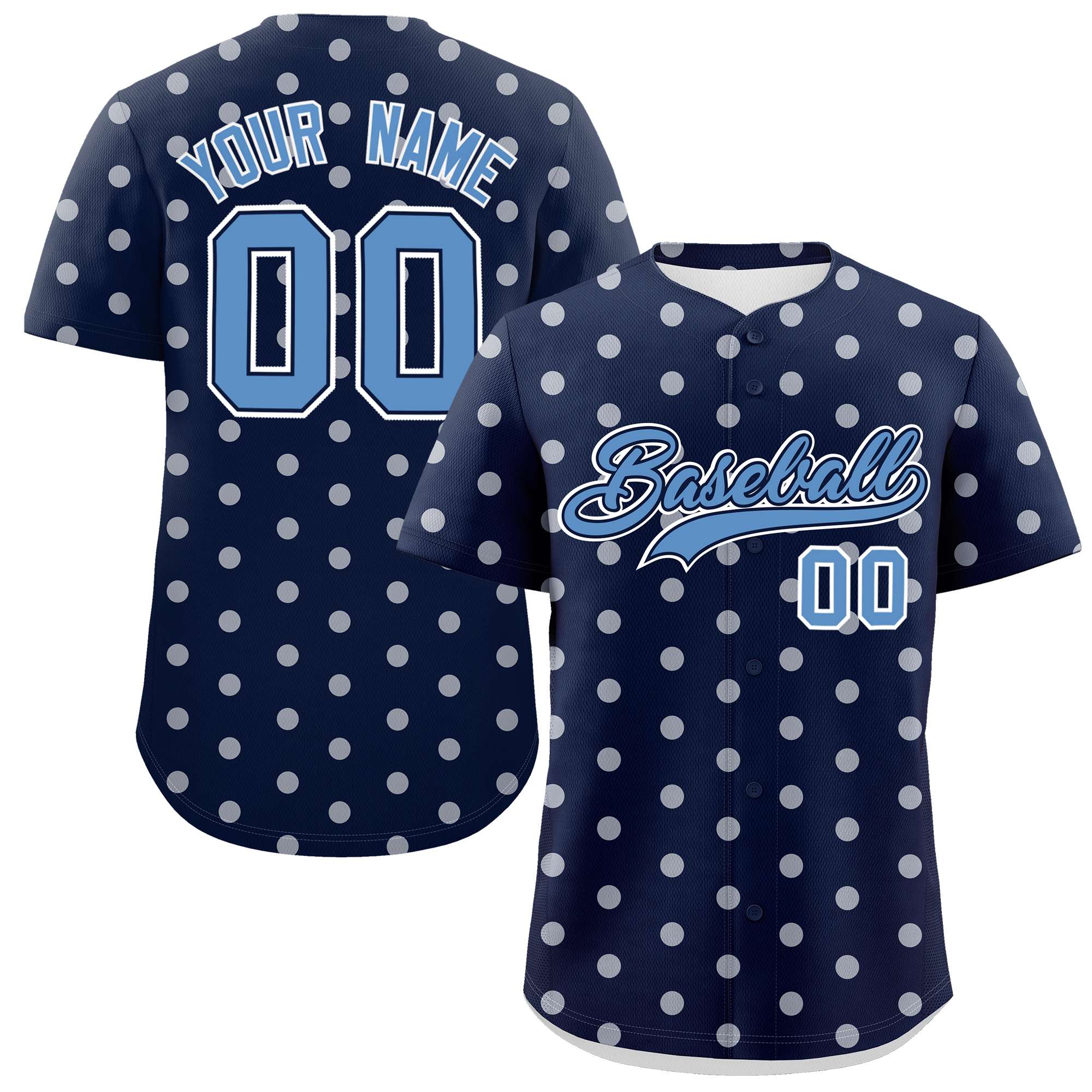 Custom Navy White Personalized Polka Dot Graffiti Pattern Authentic Baseball Jersey