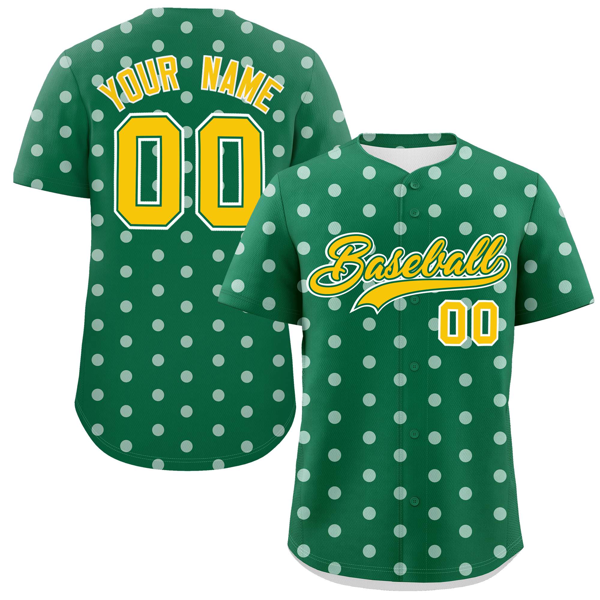 Custom Kelly Green White Personalized Polka Dot Graffiti Pattern Authentic Baseball Jersey