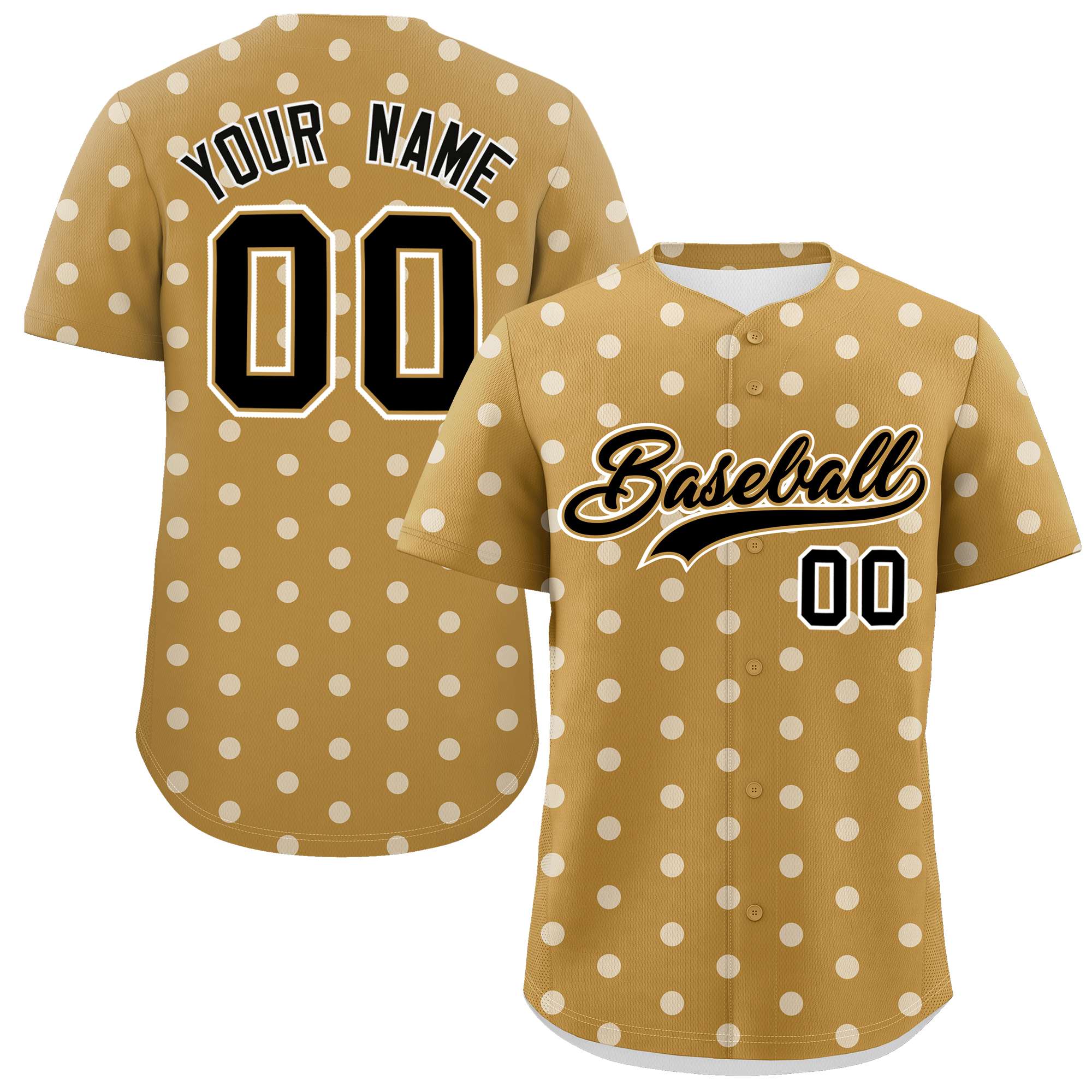 Custom Old Gold White Personalized Polka Dot Graffiti Pattern Authentic Baseball Jersey