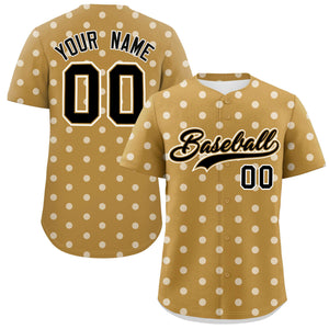 Custom Old Gold White Personalized Polka Dot Graffiti Pattern Authentic Baseball Jersey