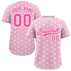 Custom Light Pink White Personalized Polka Dot Graffiti Pattern Authentic Baseball Jersey