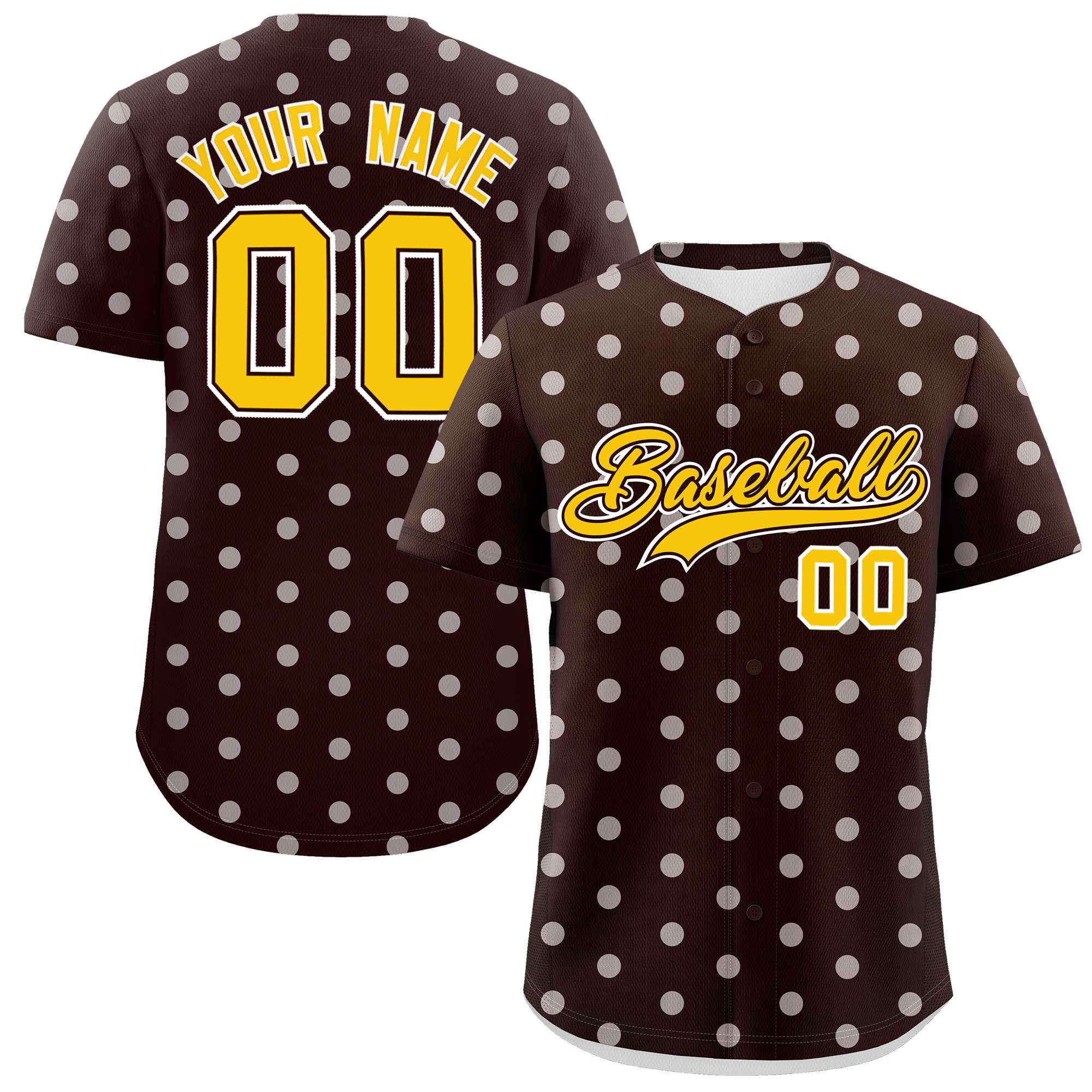 Custom Brown White Personalized Polka Dot Graffiti Pattern Authentic Baseball Jersey