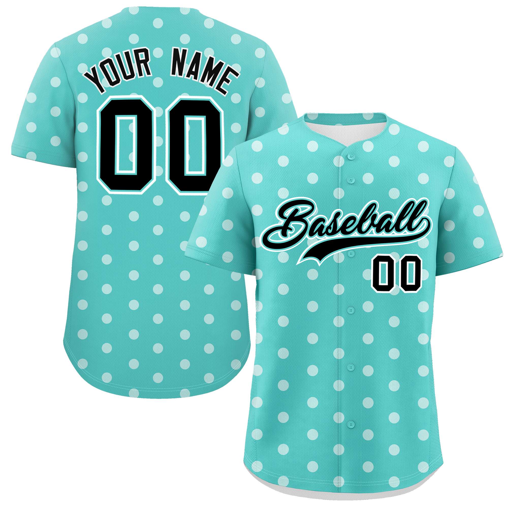 Custom Bright Green White Personalized Polka Dot Graffiti Pattern Authentic Baseball Jersey