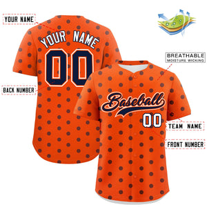 Custom Orange Navy Personalized Polka Dot Graffiti Pattern Authentic Baseball Jersey