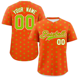 Custom Orange Neon Green Personalized Polka Dot Graffiti Pattern Authentic Baseball Jersey