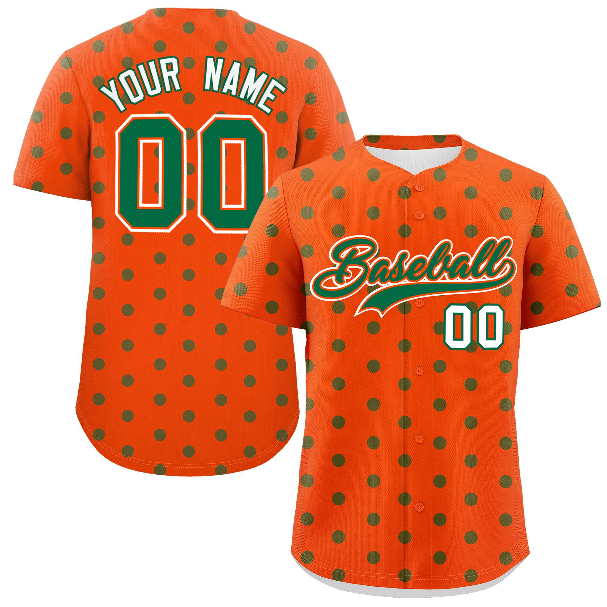 Custom Orange Kelly Green Personalized Polka Dot Graffiti Pattern Authentic Baseball Jersey