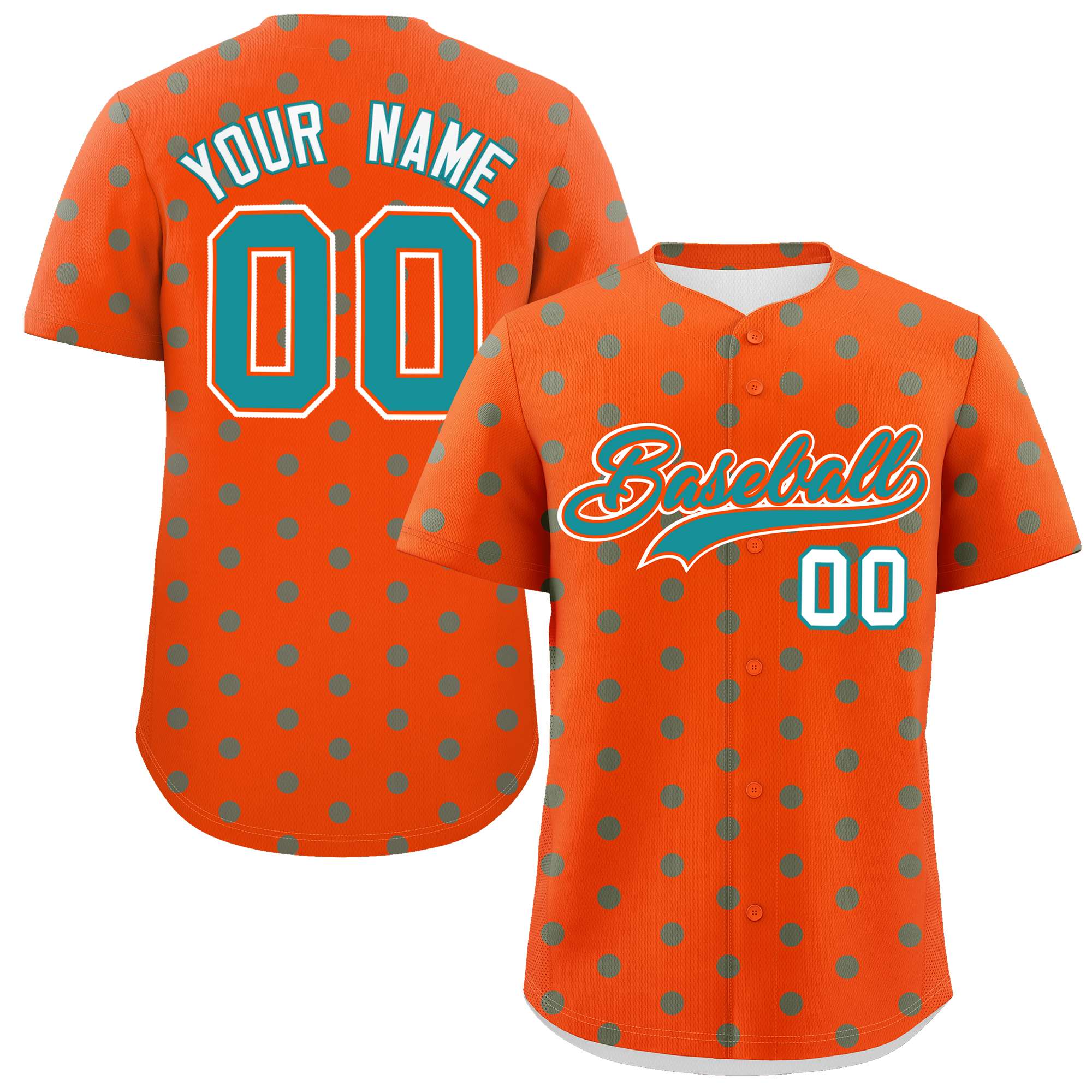 Custom Orange Aqua Personalized Polka Dot Graffiti Pattern Authentic Baseball Jersey