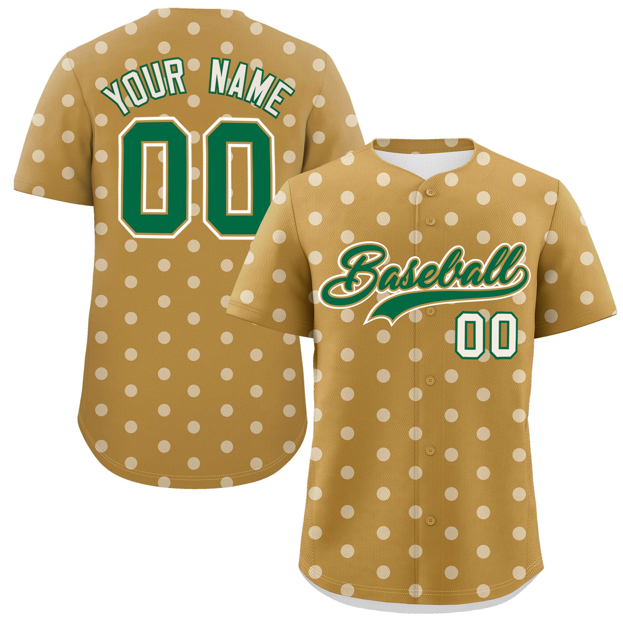 Custom Old Gold Cream Personalized Polka Dot Graffiti Pattern Authentic Baseball Jersey