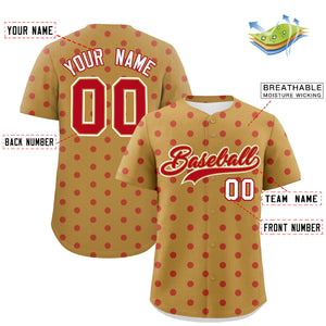 Custom Old Gold Red Personalized Polka Dot Graffiti Pattern Authentic Baseball Jersey