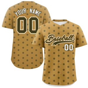 Custom Old Gold Olive Personalized Polka Dot Graffiti Pattern Authentic Baseball Jersey