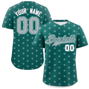 Custom Aqua Gray Personalized Polka Dot Graffiti Pattern Authentic Baseball Jersey