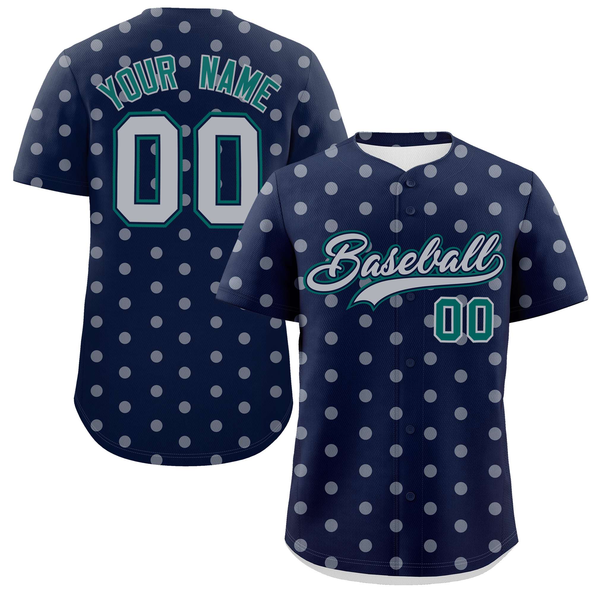 Custom Navy Gray Personalized Polka Dot Graffiti Pattern Authentic Baseball Jersey