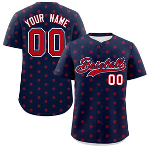 Custom Navy Red Personalized Polka Dot Graffiti Pattern Authentic Baseball Jersey