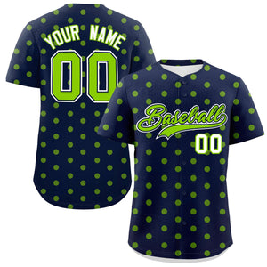 Custom Navy Neon Green Personalized Polka Dot Graffiti Pattern Authentic Baseball Jersey