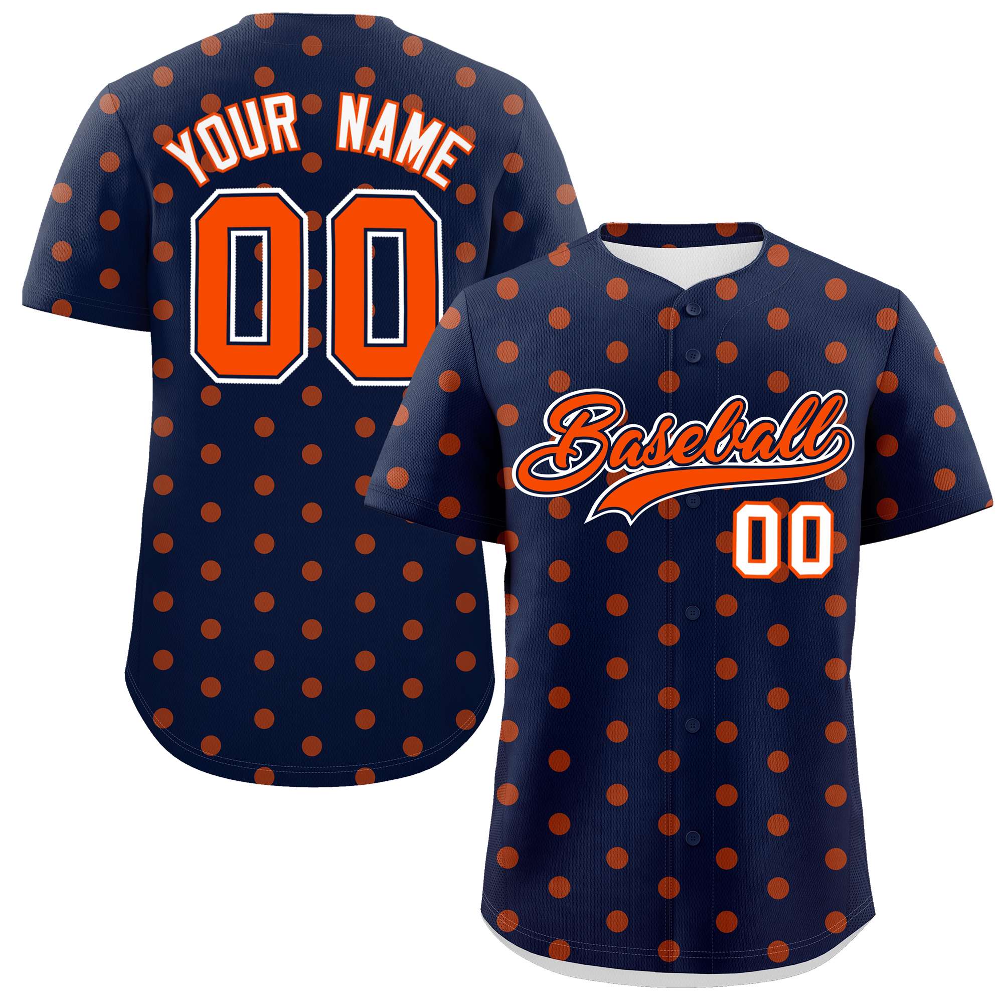 Custom Navy Orange Personalized Polka Dot Graffiti Pattern Authentic Baseball Jersey