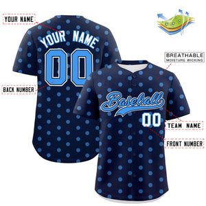 Custom Navy Powder Blue Personalized Polka Dot Graffiti Pattern Authentic Baseball Jersey