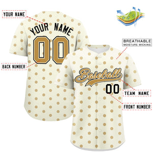 Custom Cream Old Gold Personalized Polka Dot Graffiti Pattern Authentic Baseball Jersey