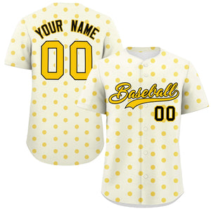 Custom Cream Gold Personalized Polka Dot Graffiti Pattern Authentic Baseball Jersey