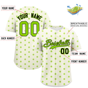 Custom Cream Neon Green Personalized Polka Dot Graffiti Pattern Authentic Baseball Jersey