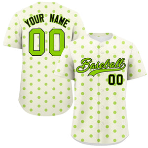 Custom Cream Neon Green Personalized Polka Dot Graffiti Pattern Authentic Baseball Jersey