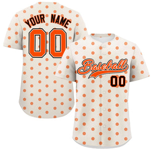 Custom Cream Orange Personalized Polka Dot Graffiti Pattern Authentic Baseball Jersey