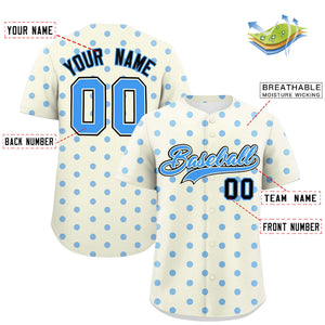 Custom Cream Powder Blue Personalized Polka Dot Graffiti Pattern Authentic Baseball Jersey