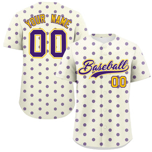 Custom Cream Purple Personalized Polka Dot Graffiti Pattern Authentic Baseball Jersey