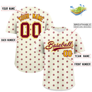 Custom Cream Crimson Personalized Polka Dot Graffiti Pattern Authentic Baseball Jersey