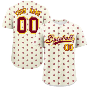 Custom Cream Crimson Personalized Polka Dot Graffiti Pattern Authentic Baseball Jersey