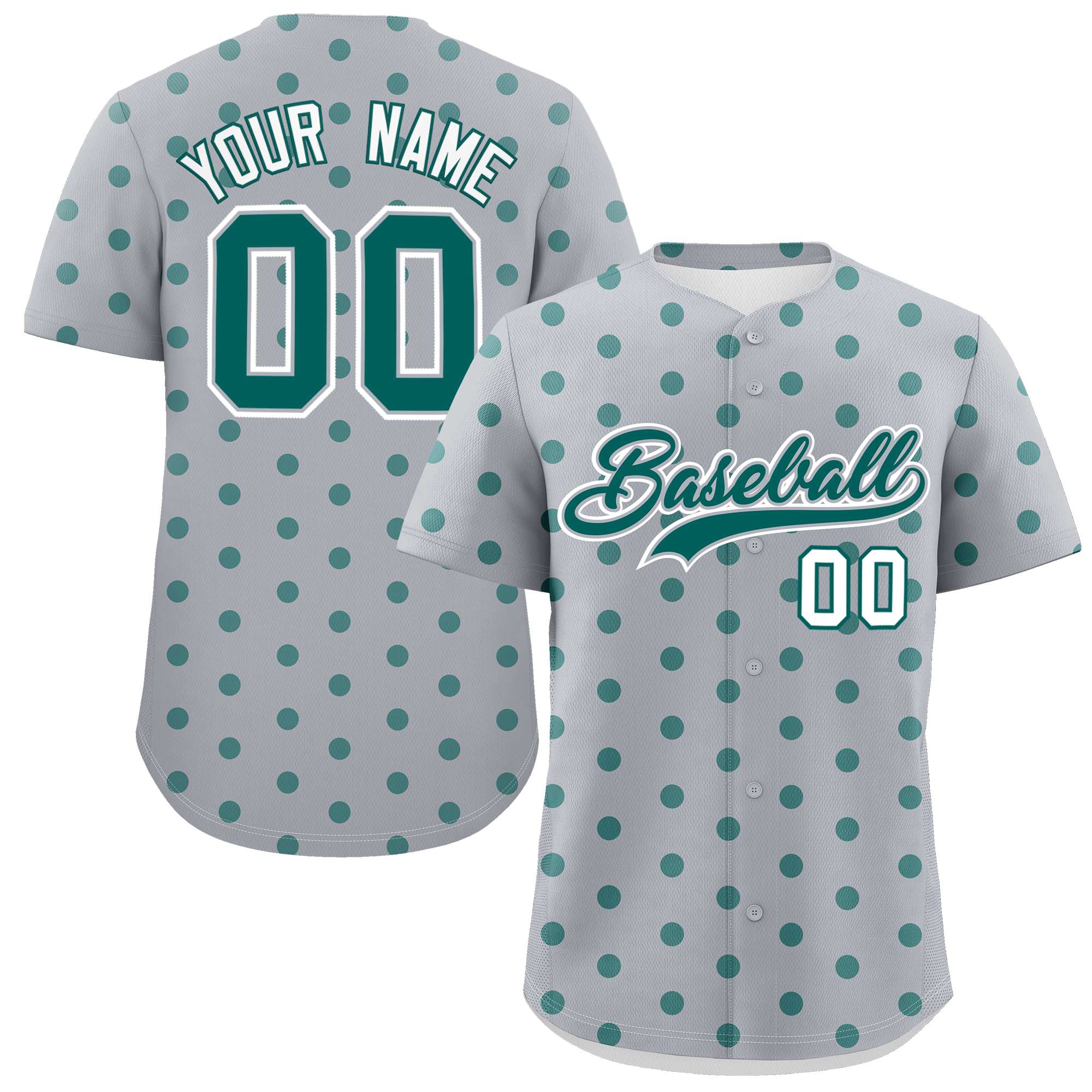 Custom Gray Aqua Personalized Polka Dot Graffiti Pattern Authentic Baseball Jersey