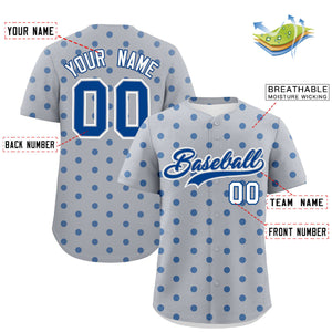 Custom Gray Royal Personalized Polka Dot Graffiti Pattern Authentic Baseball Jersey