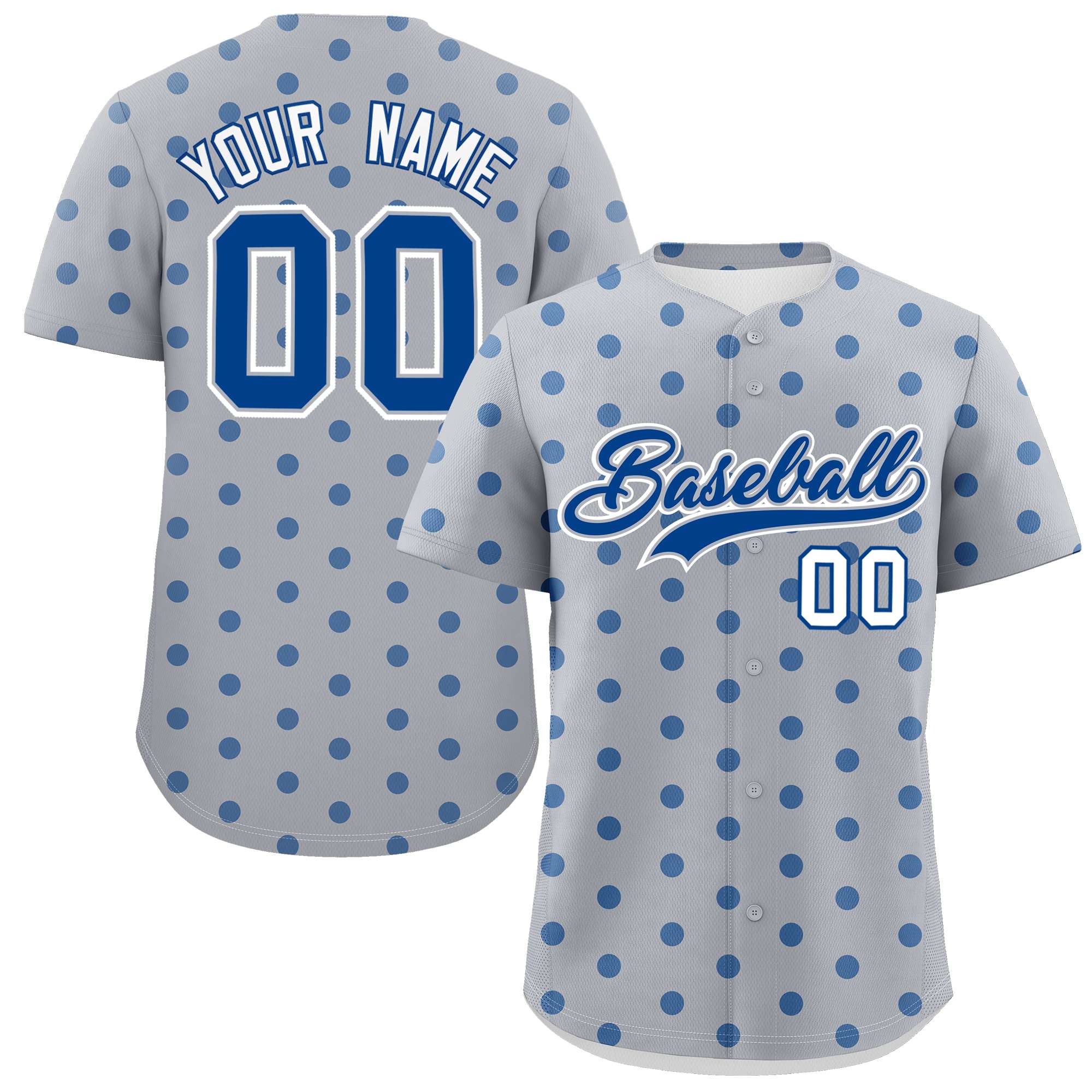 Custom Gray Royal Personalized Polka Dot Graffiti Pattern Authentic Baseball Jersey