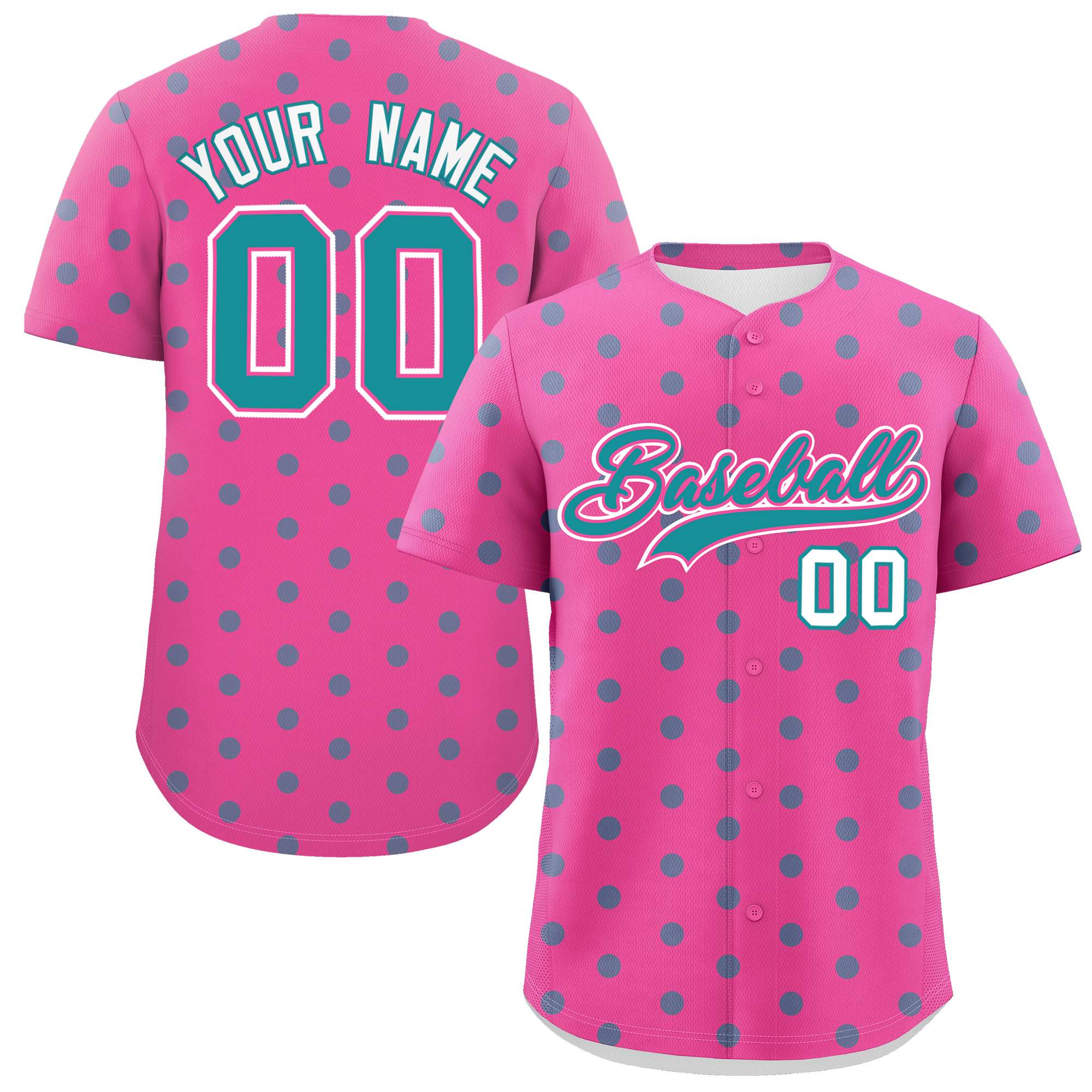 Custom Pink Aqua Personalized Polka Dot Graffiti Pattern Authentic Baseball Jersey