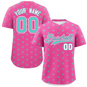 Custom Pink Bright Green Personalized Polka Dot Graffiti Pattern Authentic Baseball Jersey