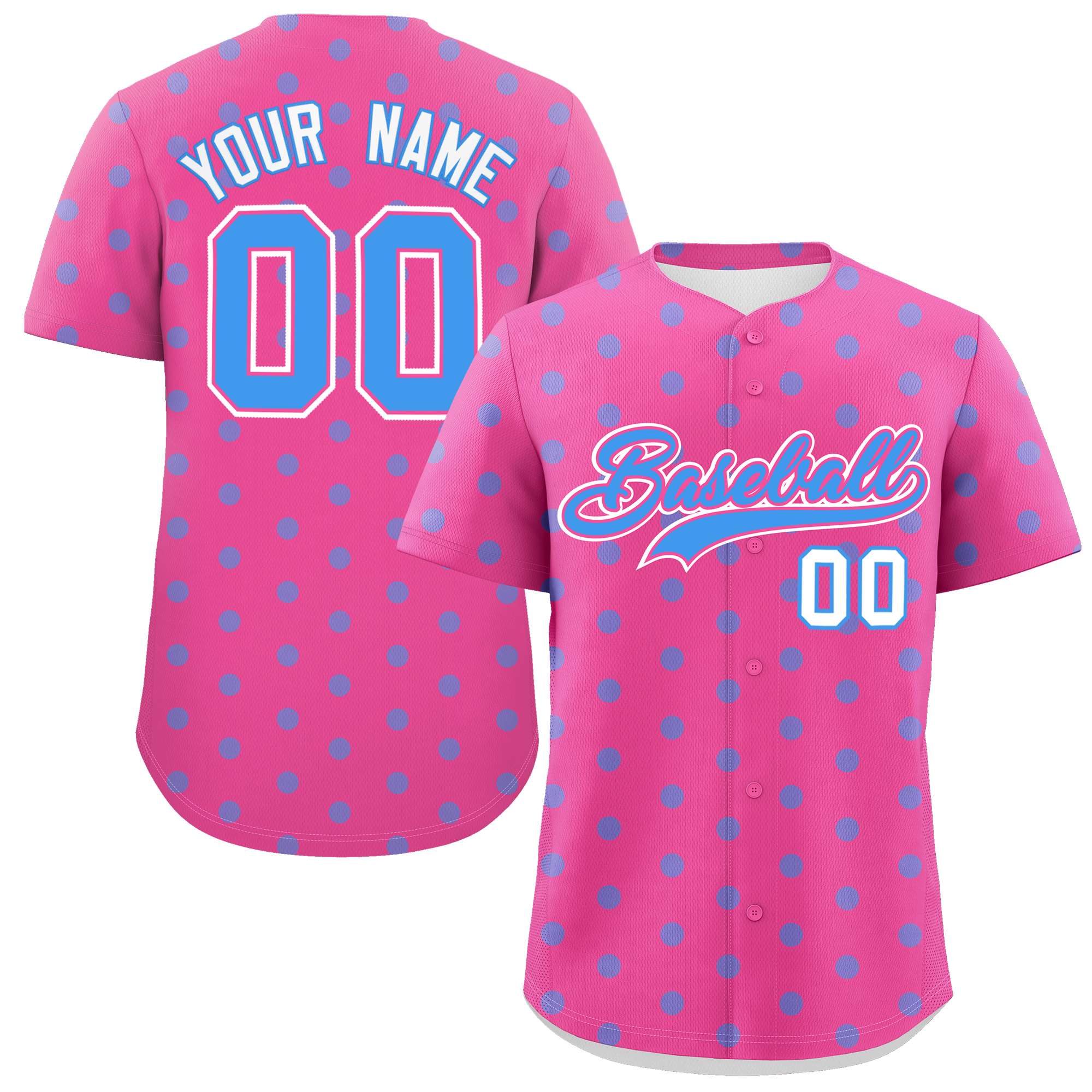 Custom Pink Powder Blue Personalized Polka Dot Graffiti Pattern Authentic Baseball Jersey